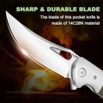 Zingbee Pocket Knife with Clip, 3.7" 14C28N Blade EDC Folding Knife with Green G10 Handle, Outdoor Camping Folding Knives for Men Women