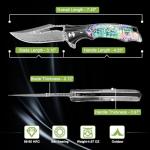 Zingbee Damascus Pocket Knife for Women, 3.15" VG10 Damascus Steel Blade EDC Folding Knife with Sheath, Abalone Shells Handle, Ideal Gifts for Woman Men