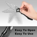 Zingbee Pocket Knife for EDC Damascus Pocket Knife with Black Aluminum Handle 3.3" Damascus Blade Pocket knives & Folding Knives