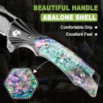 Zingbee Damascus Pocket Knife for Women, 3.15" VG10 Damascus Steel Blade EDC Folding Knife with Sheath, Abalone Shells Handle, Ideal Gifts for Woman Men