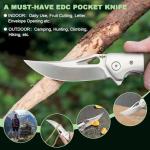 Zingbee Pocket Knife with Clip, 3.7" 14C28N Blade EDC Folding Knife with Green G10 Handle, Outdoor Camping Folding Knives for Men Women