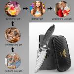 Zingbee Pocket Knife for EDC Damascus Pocket Knife with Black Aluminum Handle 3.3" Damascus Blade Pocket knives & Folding Knives