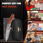 Zingbee Damascus Pocket Knife For Men, Folding Knife With Clip & 3.34" Damascus Steel Blade, EDC Pocket Knife with Sandalwood Handle for Camping Hunting Outdoor