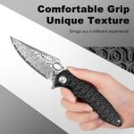 Zingbee Pocket Knife for EDC Damascus Pocket Knife with Black Aluminum Handle 3.3" Damascus Blade Pocket knives & Folding Knives