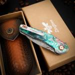 Zingbee Damascus Pocket Knife, 3.03" VG10 Damascus Steel Blade Folding Knife with Abalone Shell Handle, EDC Camping Knives for Outdoor Indoor, Gifts for Women Men