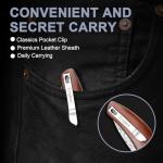 Zingbee Damascus Pocket Knife with Sheath, 3.35" Damascus Steel Blade Knife with Wooden Handle, EDC Pocket Knives & Folding Knives for Outdoor Camping, Ideal Gifts for Men Women