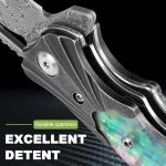 Zingbee Damascus Pocket Knife for Women, 3.15" VG10 Damascus Steel Blade EDC Folding Knife with Sheath, Abalone Shells Handle, Ideal Gifts for Woman Men