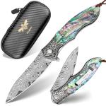 Zingbee Damascus Pocket Knife For Men, Folding Knife With Clip & 3.54" VG10 Damascus Steel Blade, EDC Folding Pocket Knife For Hunting Camping, Gift for Christmas Birthday
