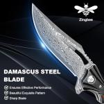 Zingbee Damascus Pocket Knife for Men Women, Wood Handle Folding Knife with Sheath, 3.15" Damascus Steel Blade Pocket Knives for Outdoor