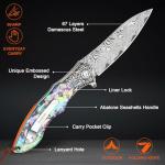 Zingbee Damascus Pocket Knife For Men, Folding Knife With Clip & 3.54" VG10 Damascus Steel Blade, EDC Folding Pocket Knife For Hunting Camping, Gift for Christmas Birthday