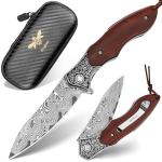 Zingbee Damascus Pocket Knife For Men, Folding Knife With Clip & 3.54" VG10 Damascus Steel Blade, EDC Folding Pocket Knife For Hunting Camping, Gift for Christmas Birthday