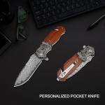 Zingbee Pocket Knife with Glass Breaker, EDC Damascus Folding Knife with Seatbelt Cutter, 3.35" VG10 Damascus Steel Blade Multitool Pocket Knives with Wood Handle