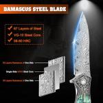 Zingbee Damascus Pocket Knife For Men, Folding Knife With Clip & 3.54" VG10 Damascus Steel Blade, EDC Folding Pocket Knife For Hunting Camping, Gift for Christmas Birthday