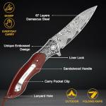 Zingbee Damascus Pocket Knife For Men, Folding Knife With Clip & 3.54" VG10 Damascus Steel Blade, EDC Folding Pocket Knife For Hunting Camping, Gift for Christmas Birthday
