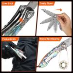 Zingbee Damascus Pocket Knife For Men, Folding Knife With Clip & 3.54" VG10 Damascus Steel Blade, EDC Folding Pocket Knife For Hunting Camping, Gift for Christmas Birthday