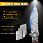 Zingbee Damascus Pocket Knife For Men, Folding Knife With Clip & 3.54" VG10 Damascus Steel Blade, EDC Folding Pocket Knife For Hunting Camping, Gift for Christmas Birthday