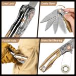 Zingbee Damascus Pocket Knife For Men, Folding Knife With Clip & 3.34" Damascus Steel Blade, EDC Pocket Knife with Zebra Wood Handle for Camping Hunting Outdoor