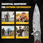 Zingbee Damascus Pocket Knife For Men, Folding Knife With Clip & 3.54" VG10 Damascus Steel Blade, EDC Folding Pocket Knife For Hunting Camping, Gift for Christmas Birthday