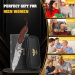 Zingbee Damascus Pocket Knife For Men, Folding Knife With Clip & 3.54" VG10 Damascus Steel Blade, EDC Folding Pocket Knife For Hunting Camping, Gift for Christmas Birthday