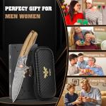 Zingbee Damascus Pocket Knife For Men, Folding Knife With Clip & 3.34" Damascus Steel Blade, EDC Pocket Knife with Zebra Wood Handle for Camping Hunting Outdoor