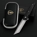 AUBEY Damascus Pocket Knife, Tanto VG10 Core Damascus Steel Folding Knives with Ball Bearing, Aluminum Alloy Non-Slip Handle and Glass Breaker, EDC Damascus Knife for Men Women (Black)