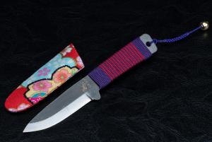 Higonokami Kogatana Bannou Black Blade Purple / Red Handle Wrap w/ Sheath