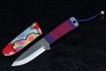 Higonokami Kogatana Bannou Black Blade Purple / Red Handle Wrap w/ Sheath