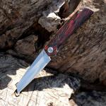 KATSU Folding Pocket Japanese Knife, G10 Handle, EDC Knife w/ D2 Steel Blade, Leather Sheath