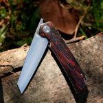 KATSU Folding Pocket Japanese Knife, G10 Handle, EDC Knife w/ D2 Steel Blade, Leather Sheath