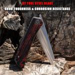 KATSU Folding Pocket Japanese Knife, G10 Handle, EDC Knife w/ D2 Steel Blade, Leather Sheath