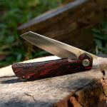 KATSU Folding Pocket Japanese Knife, G10 Handle, EDC Knife w/ D2 Steel Blade, Leather Sheath