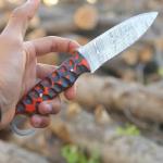 Hunting Knife Damascus Steel EDC Fixed Blade Bushcraft Knife, Full Tang Scout Carry Knife with Leather Sheath, Ideal for Skinning Outdoor Camping, Hunting, Hiking, Survival Knives (Damascus Knife)