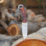 Hunting Knife Damascus Steel EDC Fixed Blade Bushcraft Knife, Full Tang Scout Carry Knife with Leather Sheath, Ideal for Skinning Outdoor Camping, Hunting, Hiking, Survival Knives (Damascus Knife)