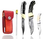 Best.Buy.Damascus1 Ultimate Folding Knife Black Buffalo Horn Pocket Knife Compact, Damascus Knife - Ideal knife for Outdoor, Survival, Hunting, Camping Knives & Everyday Use Knife Set