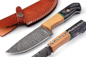 Damascus Knives Custom Handmade Hunting Knife- Best Damascus Steel Blade Skinning Knife- Fixed Blade Hunting Knife With Leather Sheath Belt Loop (Black Handle 9" Knife)
