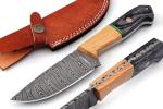Damascus Knives Custom Handmade Hunting Knife- Best Damascus Steel Blade Skinning Knife- Fixed Blade Hunting Knife With Leather Sheath Belt Loop (Black Handle 9" Knife)