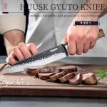 Huusk Japanese Chef Knife 8 Inch Gyuto Kitchen Knife Hand Forged Sushi Knives with Ergonomic Handle Professional Cooking Knife for Cuttting Meat Vegetables Premium Giftbox