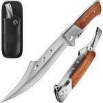 Long Blade Folding Knife - Sharp Hunting Hiking Camping Tactical Survival Work Knives for Men Women - Foldable Large Knife with Rosewood Handle - Fits any Knife Sharpener - Stocking Stuffers Gifts 4172