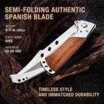 Long Blade Folding Knife - Sharp Hunting Hiking Camping Tactical Survival Work Knives for Men Women - Foldable Large Knife with Rosewood Handle - Fits any Knife Sharpener - Stocking Stuffers Gifts 4172