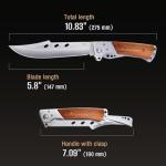 Long Blade Folding Knife - Sharp Hunting Hiking Camping Tactical Survival Work Knives for Men Women - Foldable Large Knife with Rosewood Handle - Fits any Knife Sharpener - Stocking Stuffers Gifts 4172