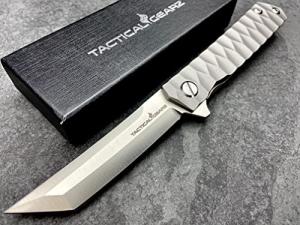 Titanium Pocket Folding Knife for EDC, Solid Tc4 Titanium Handle, CPM D2 Steel Tanto Blade, Includes Sheath (Saint ST)