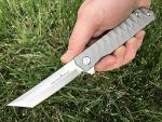Titanium Pocket Folding Knife for EDC, Solid Tc4 Titanium Handle, CPM D2 Steel Tanto Blade, Includes Sheath (Saint ST)
