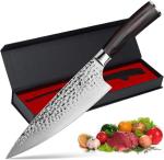 imarku Damascus Chef Knife, 8 inch Kitchen Knife Ultra Sharp Cooking Knife HC German Stainless Steel Japanese Knife for Kitchen, Hand-Hammered Design, Ergonomic Handle, Christmas Gifts for Women/Men