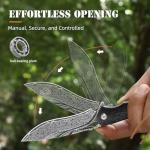 DRACHENADER Damascus Pocket Knife for Men, with Leather Sheath/Clip, 67-Layer Damascus Steel Pocket Knife Handmade Quick Release- Vg10 Steel Core Ebony Handle, Ideal Gift, Black