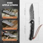 DRACHENADER Damascus Pocket Knife for Men, with Leather Sheath/Clip, 67-Layer Damascus Steel Pocket Knife Handmade Quick Release- Vg10 Steel Core Ebony Handle, Ideal Gift, Black