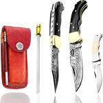 Best.Buy.Damascus1 Ultimate Folding Knife Black Buffalo Horn Pocket Knife Compact, Damascus Knife - Ideal knife for Outdoor, Survival, Hunting, Camping Knives & Everyday Use Knife Set