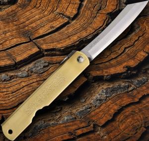 Higonokami Folding Knife 3" Satin Finish Blue Paper Steel Blade Brass Handle