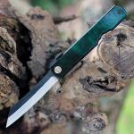 Higonokami Folding Knife 3" Blue Paper Steel Blade Green/Black Iron Handle OCJB