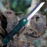 Higonokami Folding Knife 3" Blue Paper Steel Blade Green/Black Iron Handle OCJB