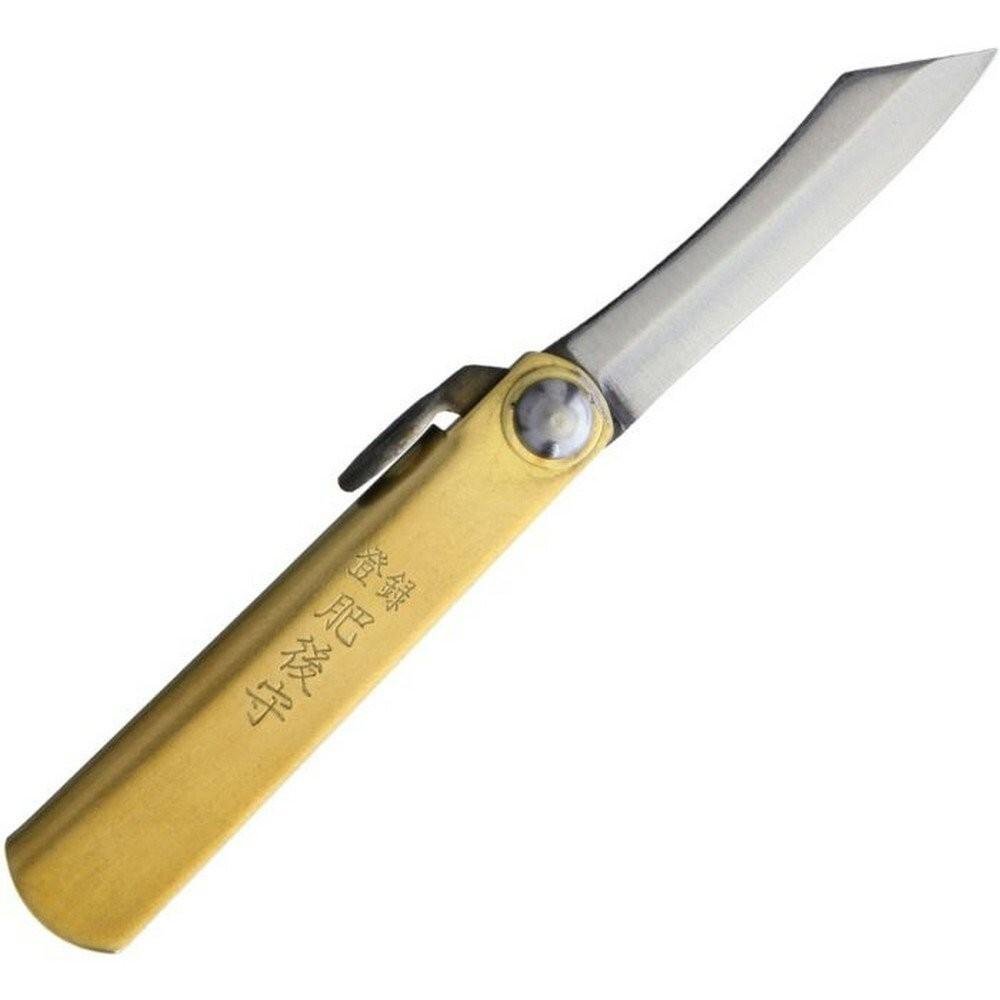Higonokami Folder Pocket Knife Steel Blade Brass Handle - NO.-1-LEATHER-CASE